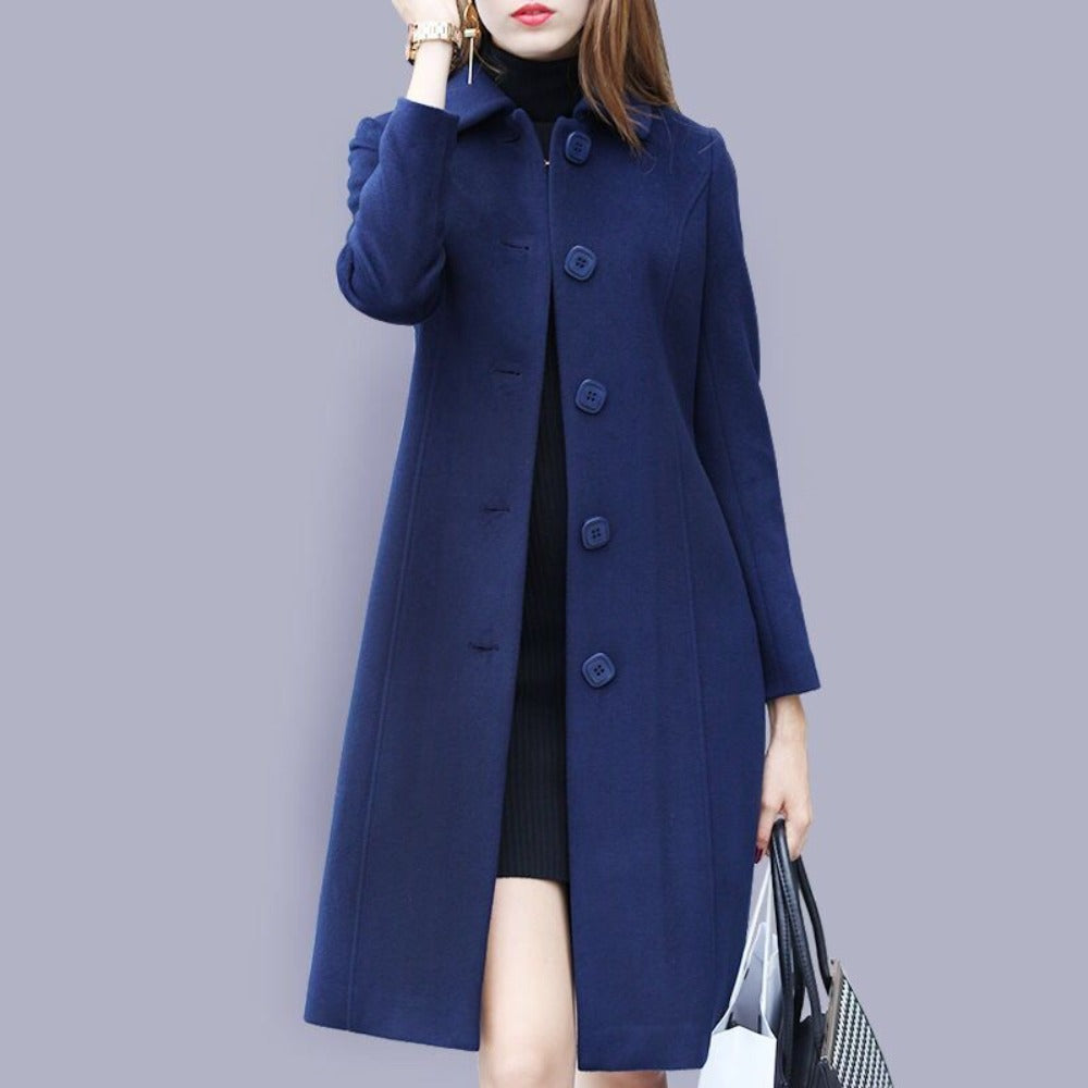 Fashion Wool Coat Mid Length Single Breasted Slim Blended Woolen Overcoat - Debshops