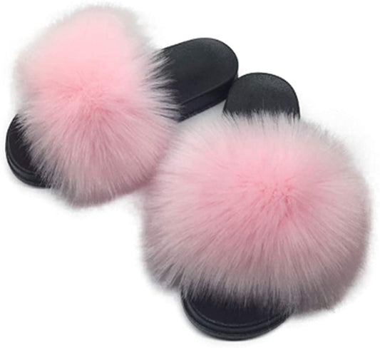 Faux Fur Slippers Fluffy Fuzzy Sandals Open Toe Slides Flip Flop - Deb Shops