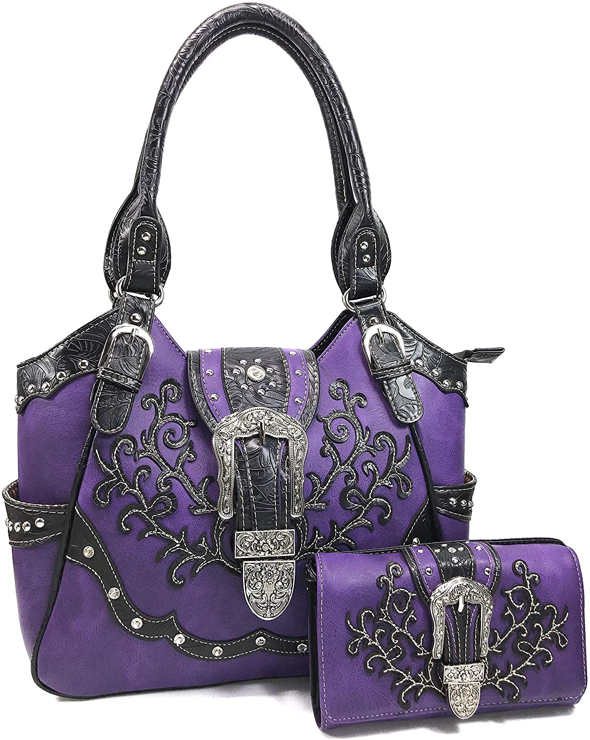 Floral Embroidery Buckle Shoulder Concealed Carry Shoulder Handbag with Cross-Body Wallet - Debshops
