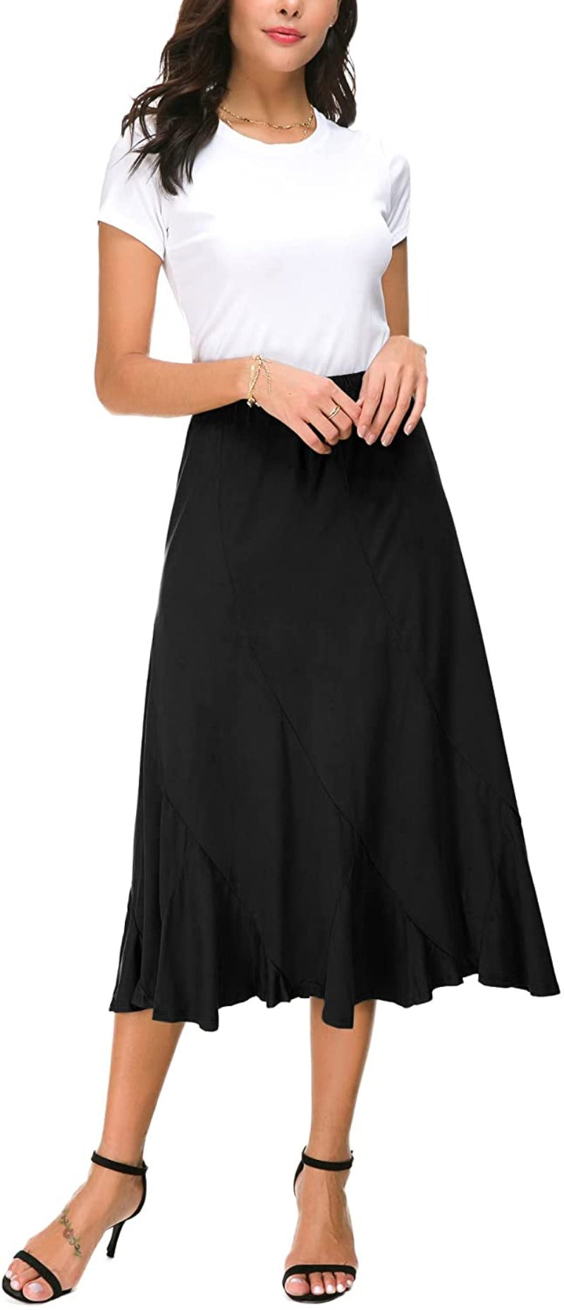 Women's Elegant Ankle Length Ruffle Hem Elastic Waist Midi Skirt - Debshops