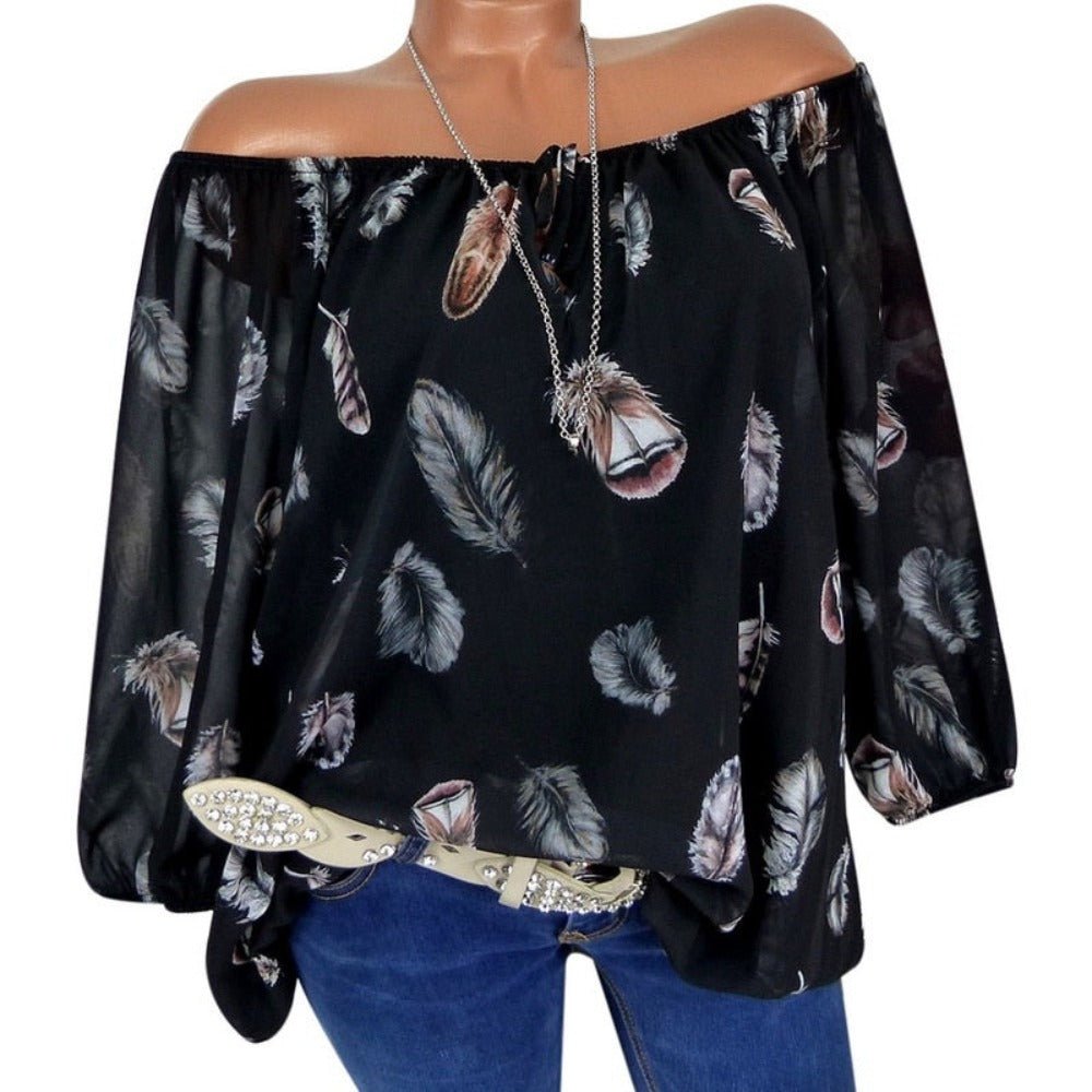 Feather Half Sleeve V Neck Loose Blouse - Deb Shops
