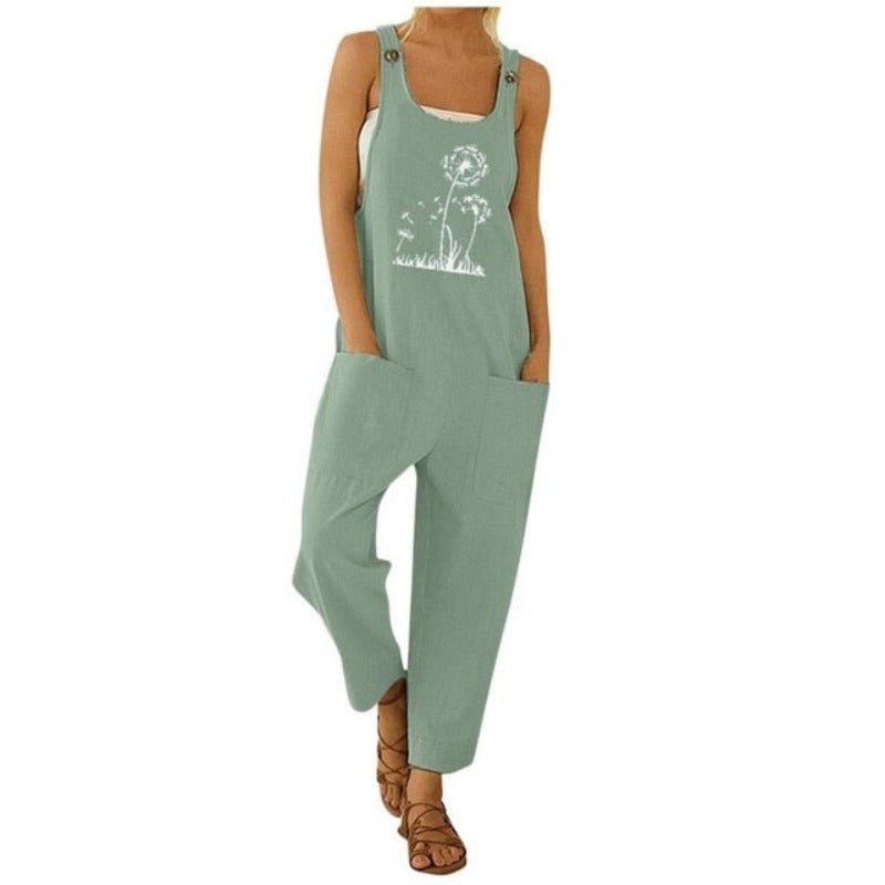 Floral Daisy Print Pocket Romper Long Button Jumpsuit - Deb Shops