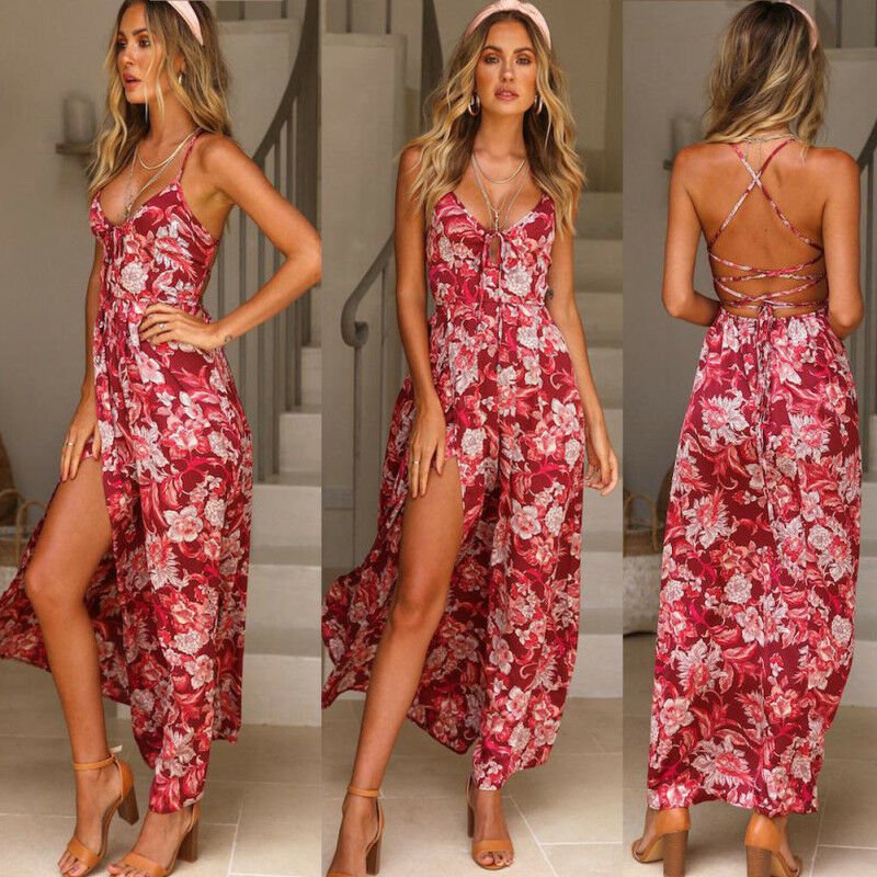 Floral Summer Boho Split Long Maxi Dress - Deb Shops