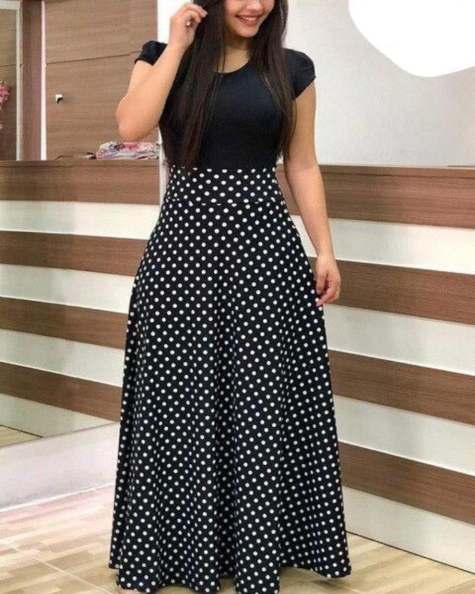 Floral Vintage O Neck Short Sleeve Long Dress - Deb Shops