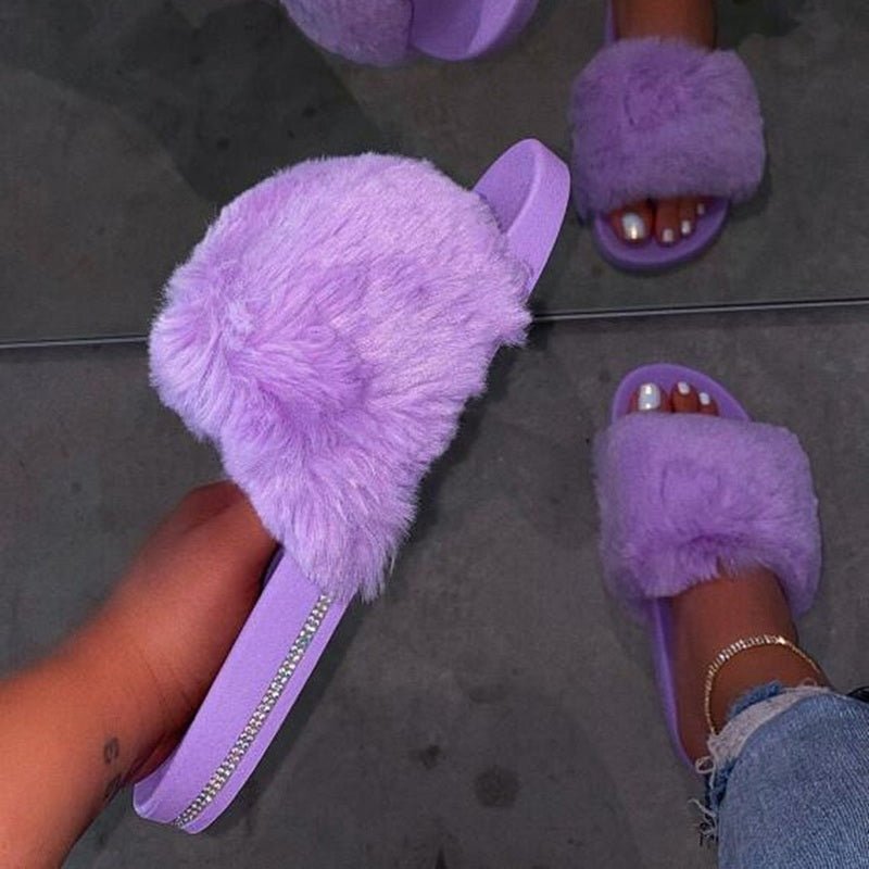 Furry Slippers Fluffy Plush Slippers - Deb Shops