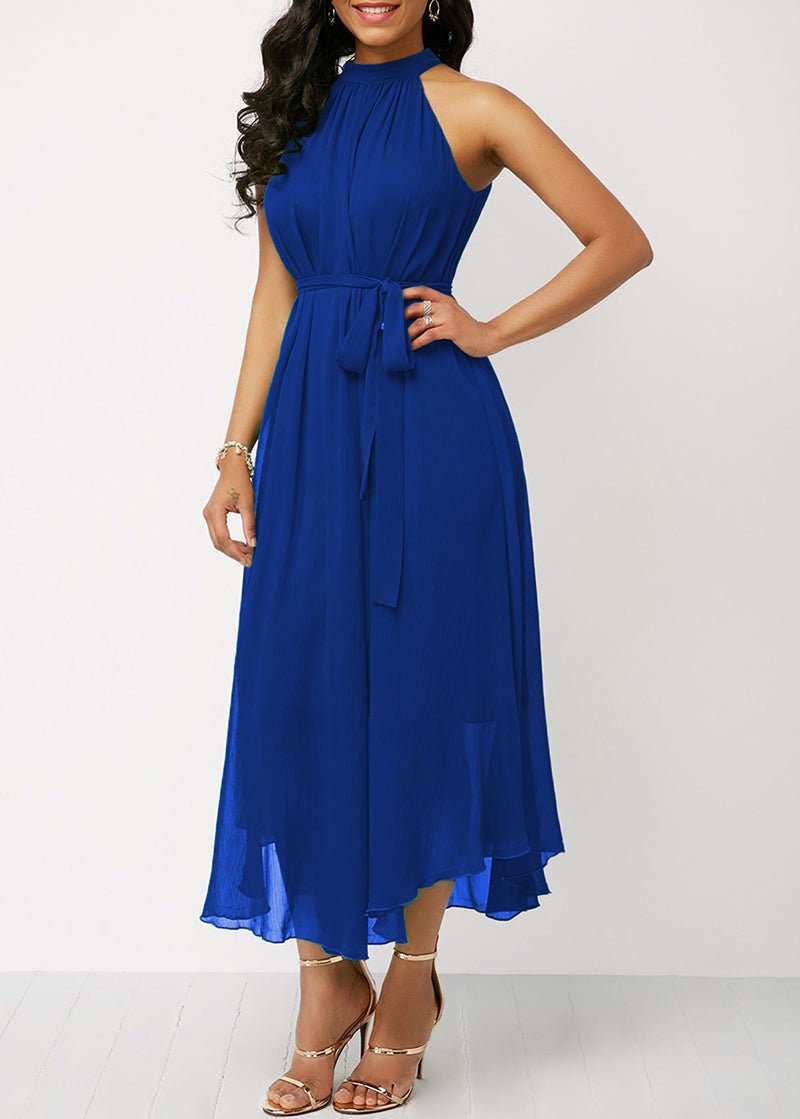 Halter Neck Strapless Chiffon Pleated Loose Off Shoulder Midi Dress - Deb Shops