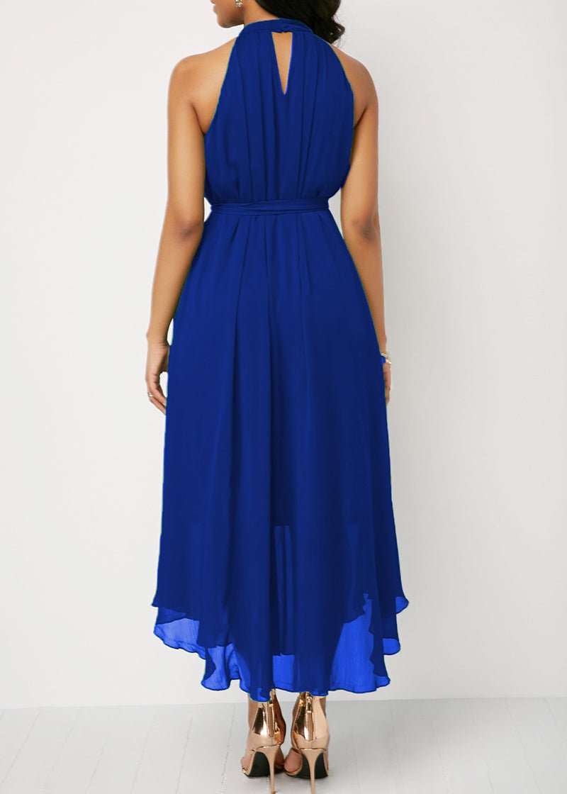 Halter Neck Strapless Chiffon Pleated Loose Off Shoulder Midi Dress - Deb Shops