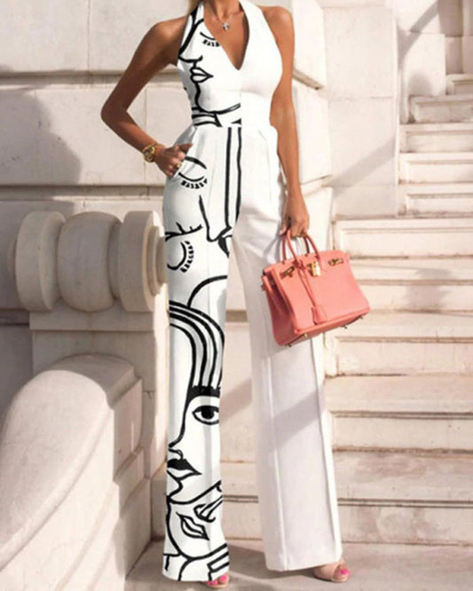 Halter Off Shoulder V Neck Sleeveless Jumpsuit - Deb Shops