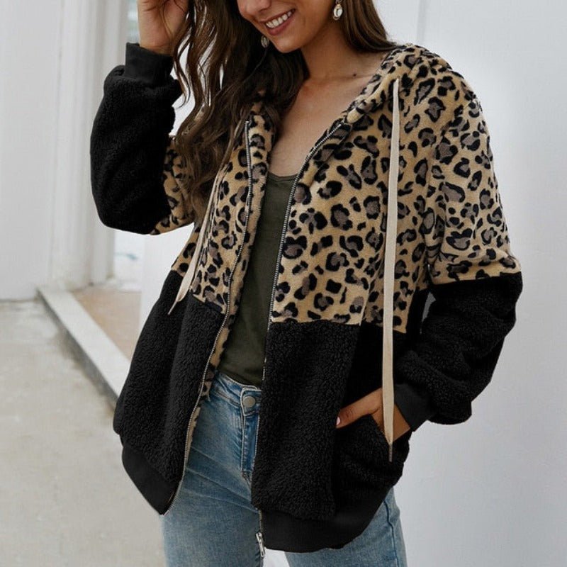 Leopard Coat Fleece Jacket Hoodie - Deb Shops