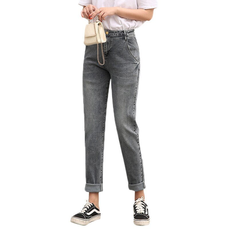 Loose Denim Straight Wide Legs High Waist Pants - Deb Shops