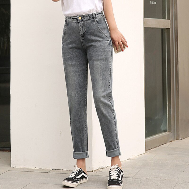 Loose Denim Straight Wide Legs High Waist Pants - Deb Shops