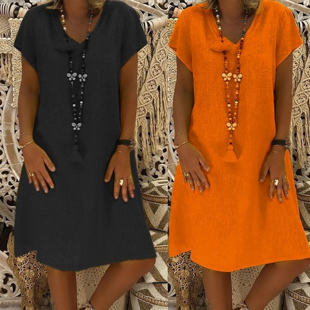 Loose Summer Style Cotton Casual Dress - Deb Shops