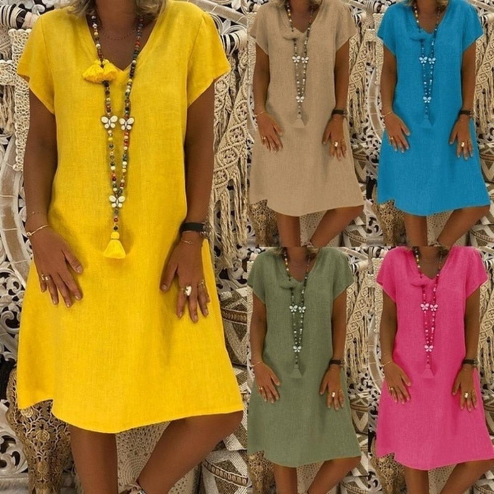 Loose Summer Style Cotton Casual Dress - Deb Shops