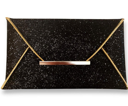Luxury Handmade Black and Gold Glitter Sequin Elegant Sparkling Clutch - Deb Shops