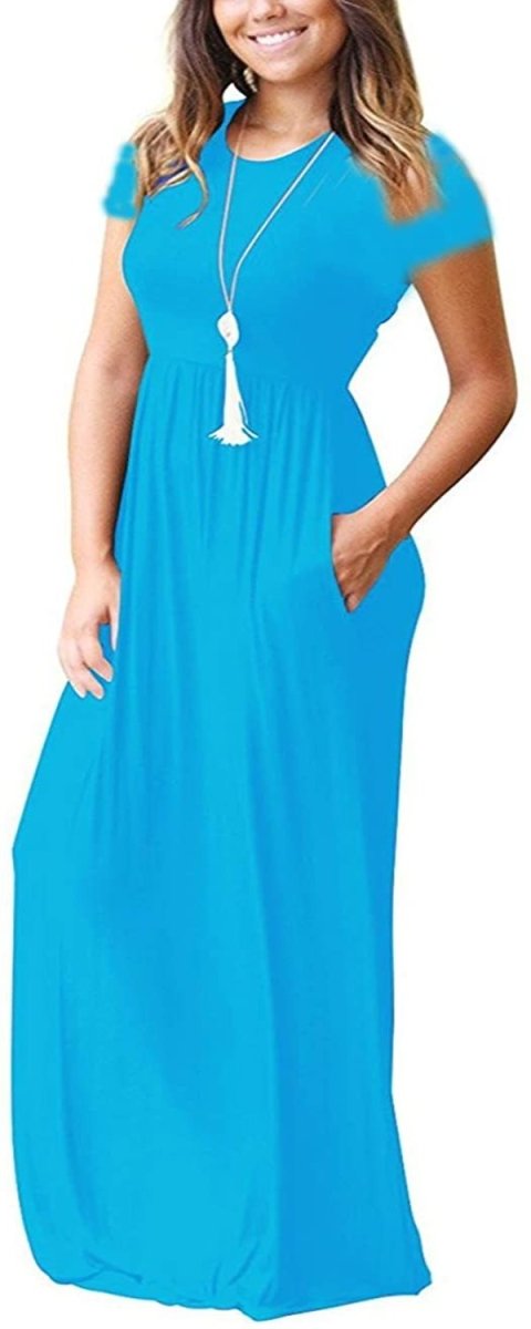 Maxi Long Dress Short Sleeve with Pockets - Deb Shops