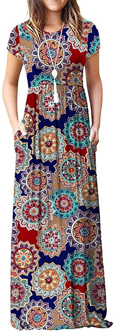 Maxi Long Dress Short Sleeve with Pockets - Deb Shops