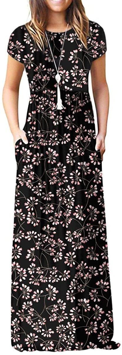 Maxi Long Dress Short Sleeve with Pockets - Deb Shops