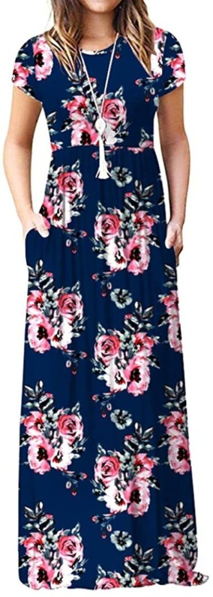 Maxi Long Dress Short Sleeve with Pockets - Deb Shops