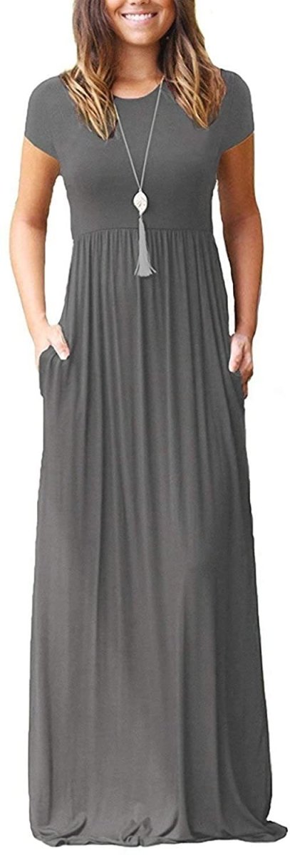 Maxi Long Dress Short Sleeve with Pockets - Deb Shops