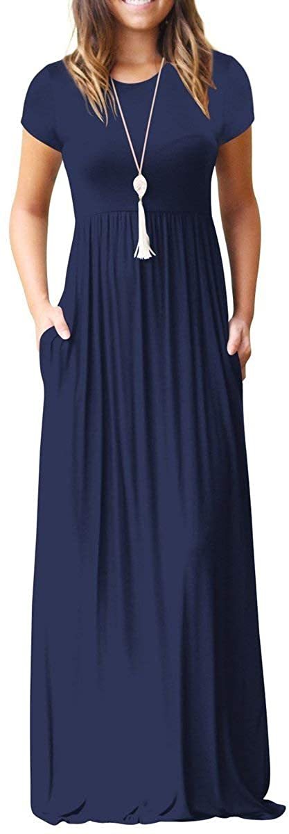 Maxi Long Dress Short Sleeve with Pockets - Deb Shops