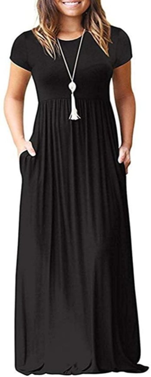 Maxi Long Dress Short Sleeve with Pockets - Deb Shops