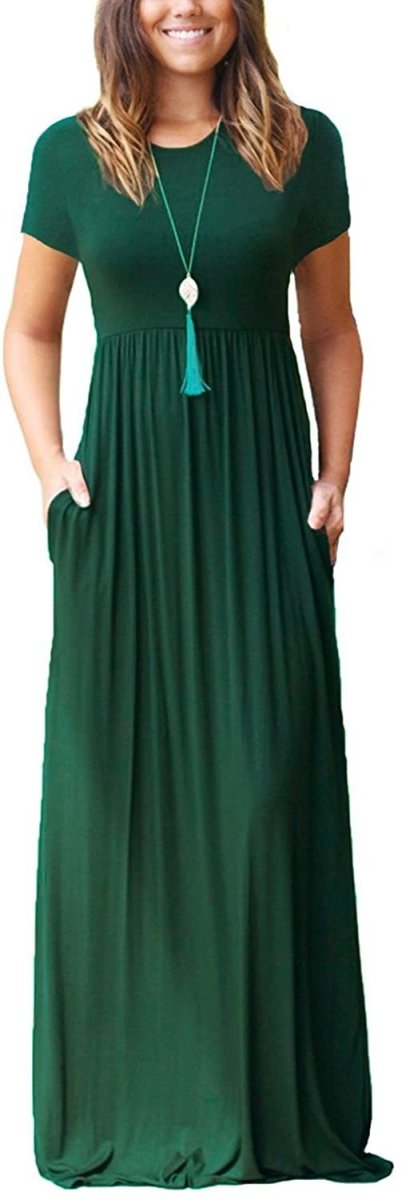 Maxi Long Dress Short Sleeve with Pockets - Deb Shops