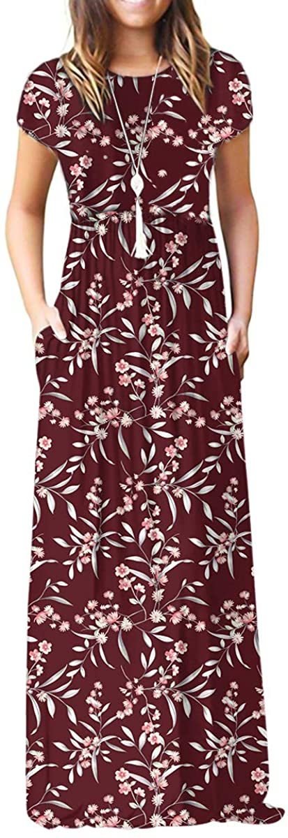 Maxi Long Dress Short Sleeve with Pockets - Deb Shops