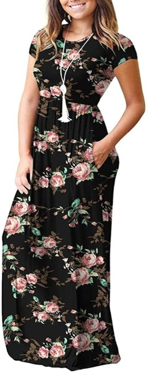 Maxi Long Dress Short Sleeve with Pockets - Deb Shops