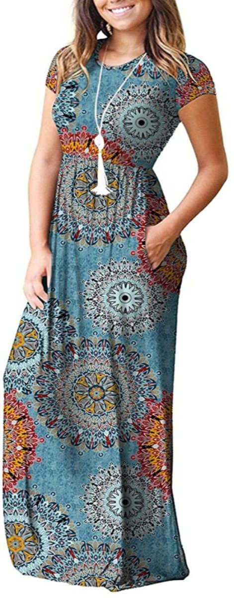 Maxi Long Dress Short Sleeve with Pockets - Deb Shops