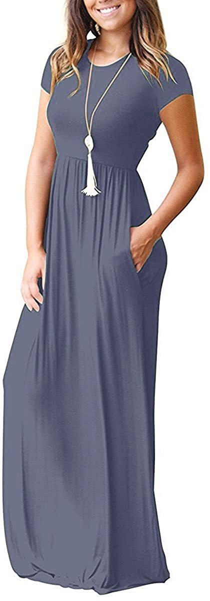 Maxi Long Dress Short Sleeve with Pockets - Deb Shops