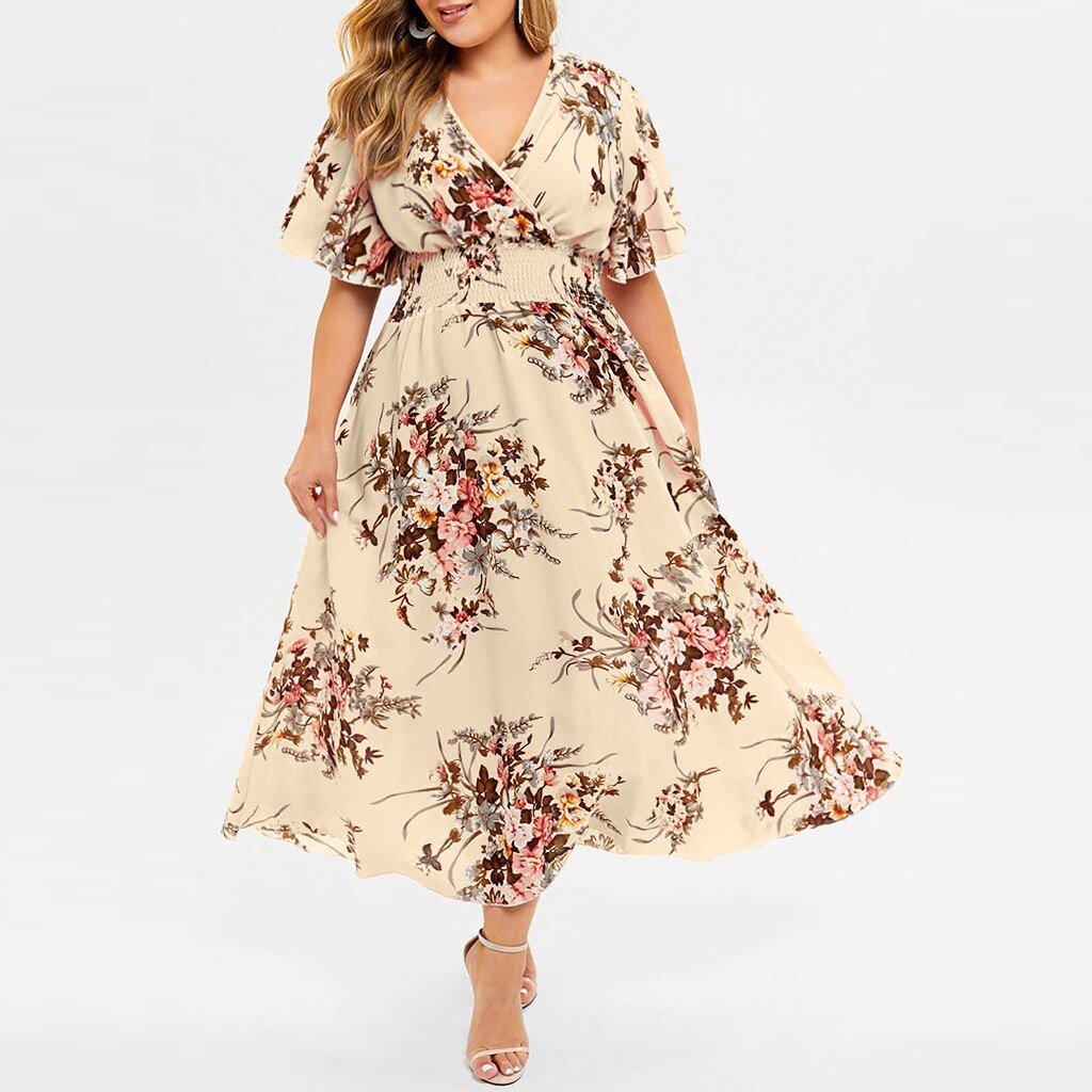 V-Neckline Bohemian Ankle-Length Dress - Deb Shops