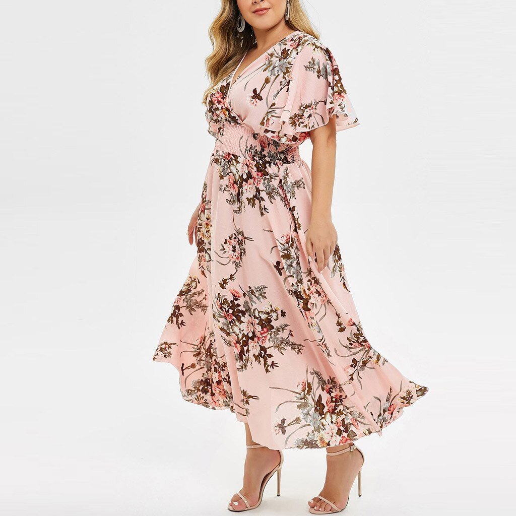 V-Neckline Bohemian Ankle-Length Dress - Deb Shops