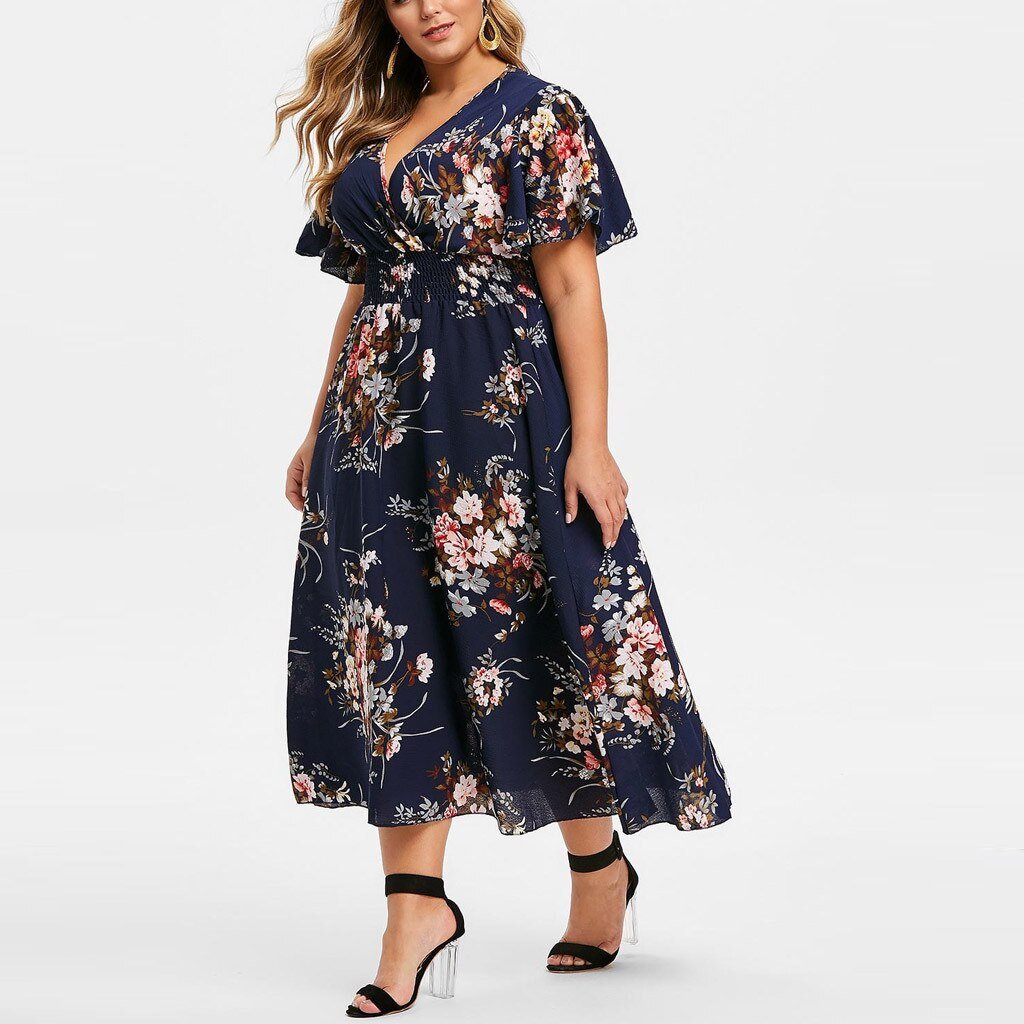 V-Neckline Bohemian Ankle-Length Dress - Deb Shops