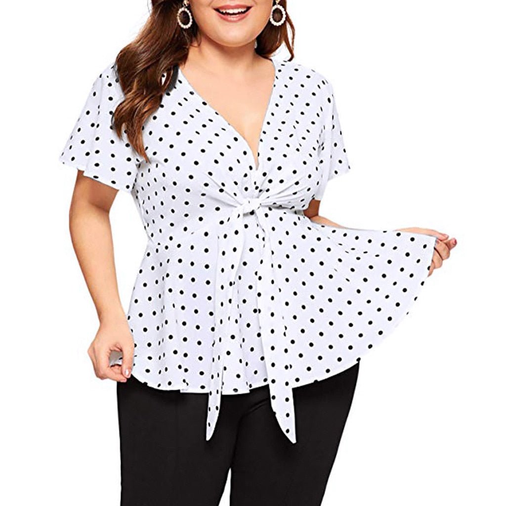 Plus Size Polka Dot V Neck Short Top - Deb Shops