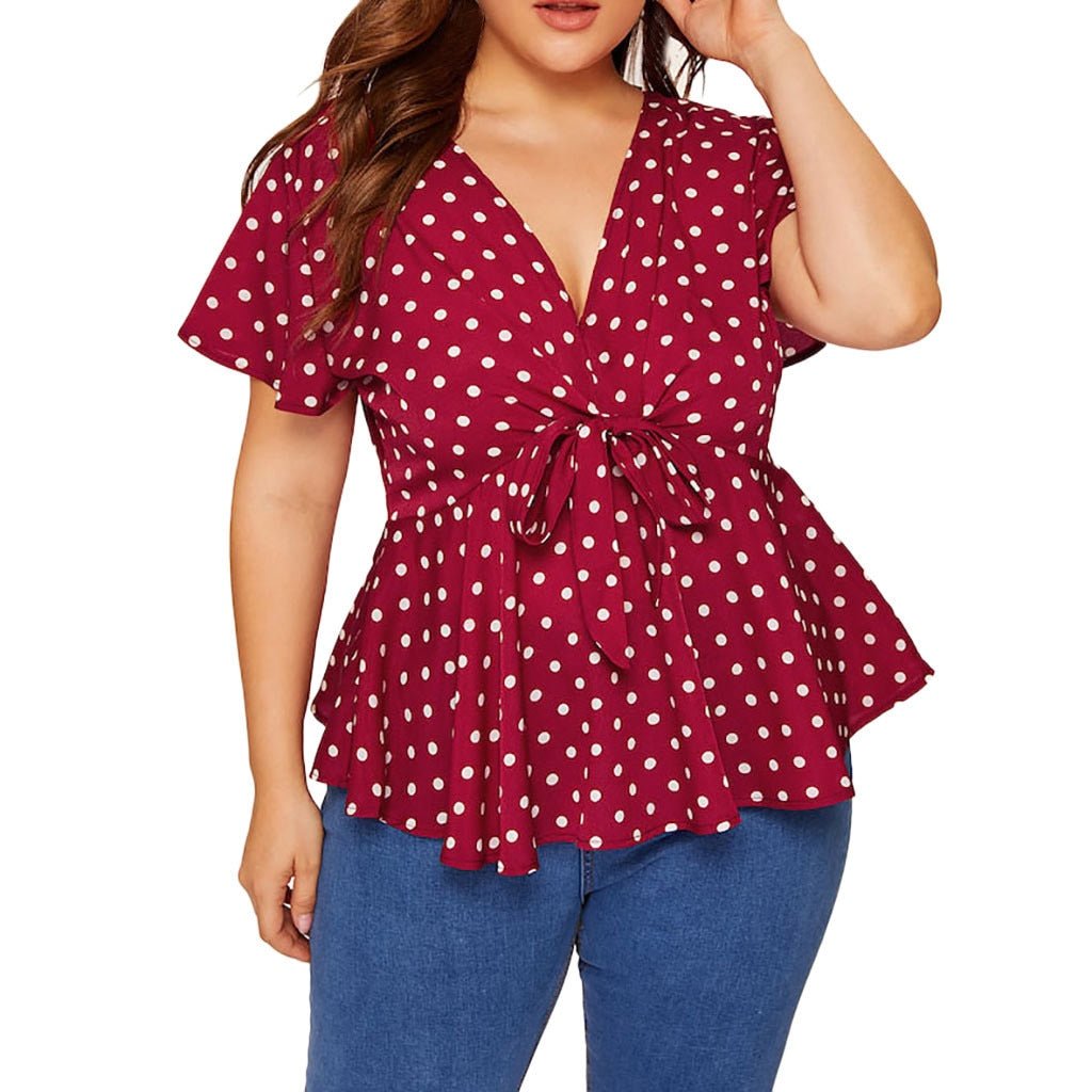 Plus Size Polka Dot V Neck Short Top - Deb Shops