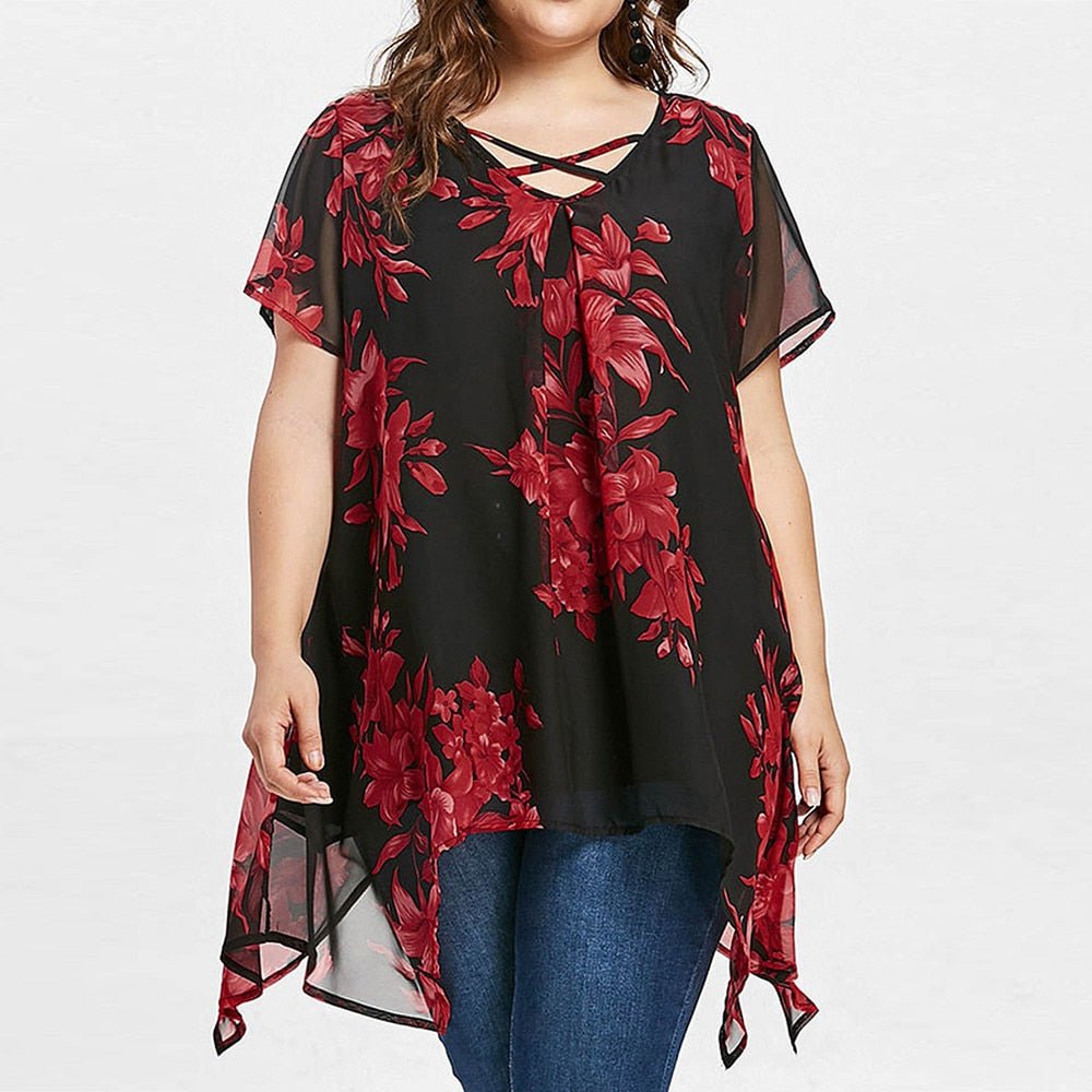 Stylish V-neck Plus Size Blouse - Deb Shops
