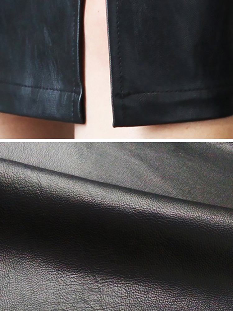 Plus Sizes Black Leather Midi Sexy High Waist Office Pencil Skirt - Debshops