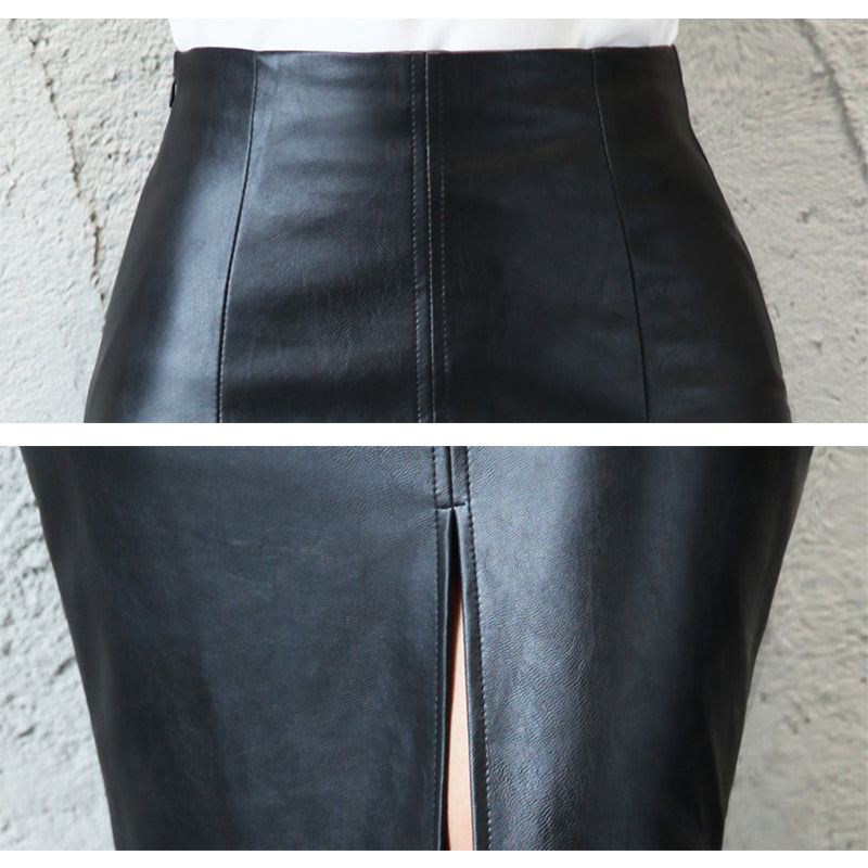 Plus Sizes Black Leather Midi Sexy High Waist Office Pencil Skirt - Debshops
