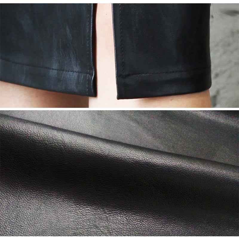 Plus Sizes Black Leather Midi Sexy High Waist Office Pencil Skirt - Debshops