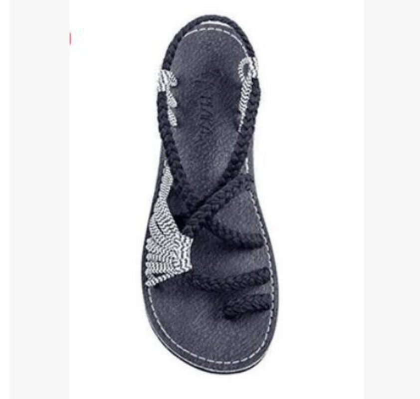 Rope Knot Toe Flock Flat Sandals - Deb Shops
