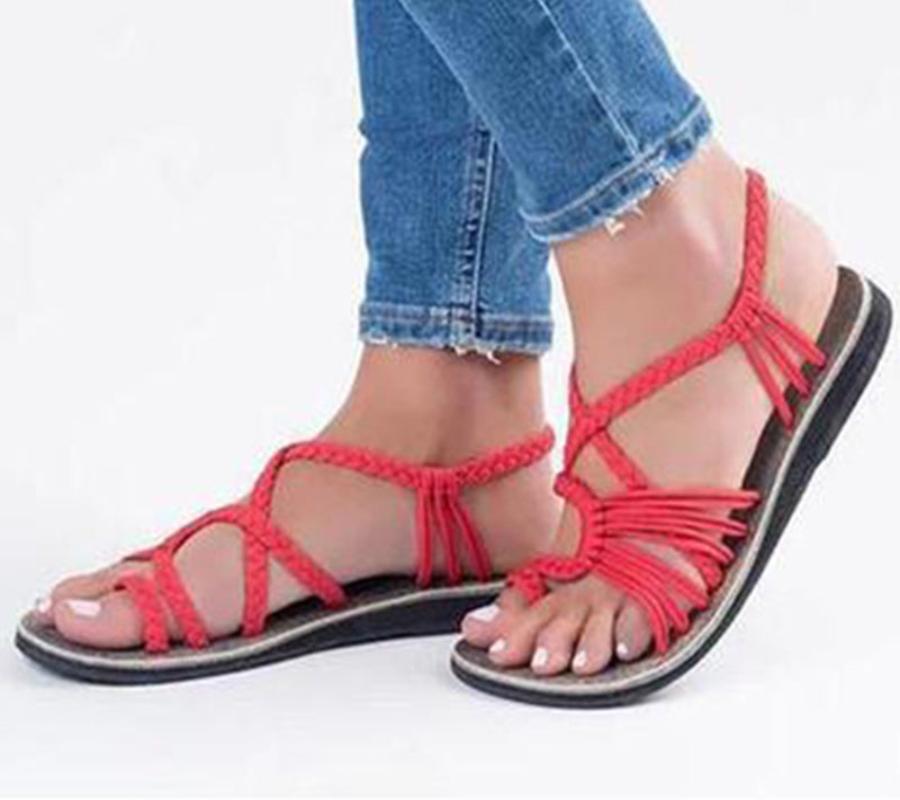 Rope Knot Toe Flock Flat Sandals - Deb Shops
