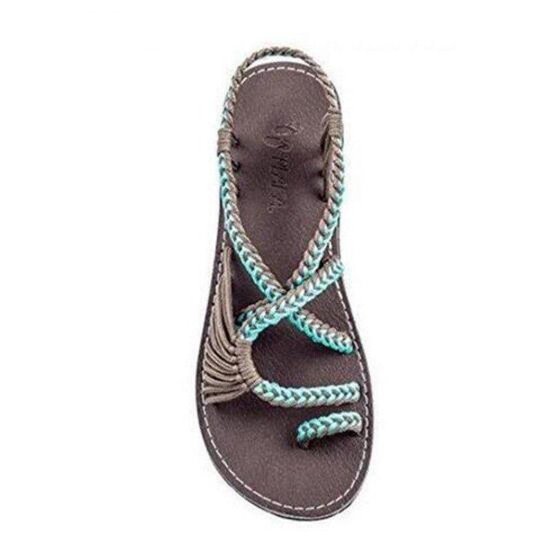 Rope Knot Toe Flock Flat Sandals - Deb Shops
