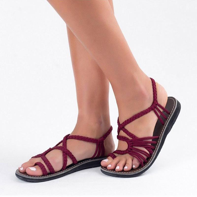 Rope Knot Toe Flock Flat Sandals - Deb Shops