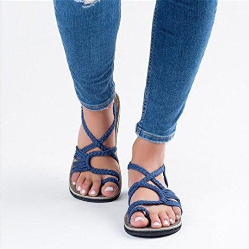 Rope Knot Toe Flock Flat Sandals - Deb Shops
