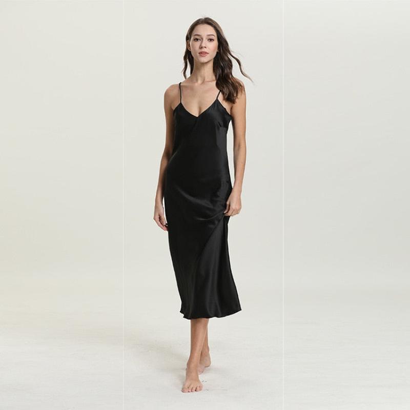 Sexy Long Satin Rayon Sleepwear Solid Women Nightdress Nightwear - Deb Shops