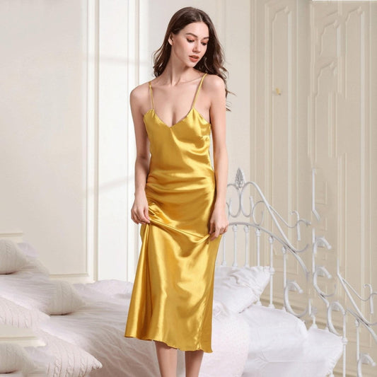Sexy Long Satin Rayon Sleepwear Solid Women Nightdress Nightwear - Deb Shops