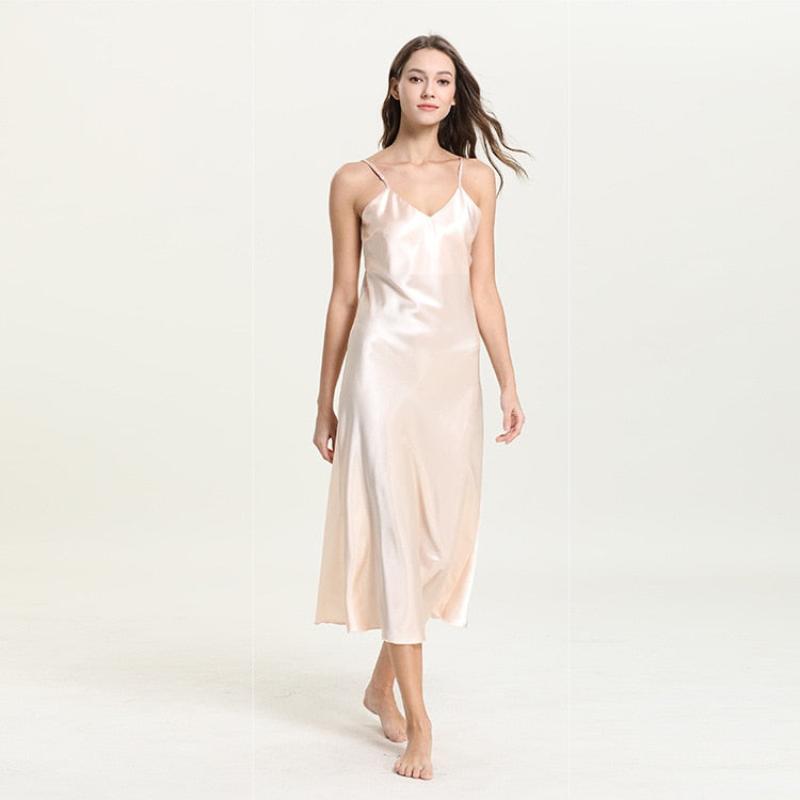 Sexy Long Satin Rayon Sleepwear Solid Women Nightdress Nightwear - Deb Shops