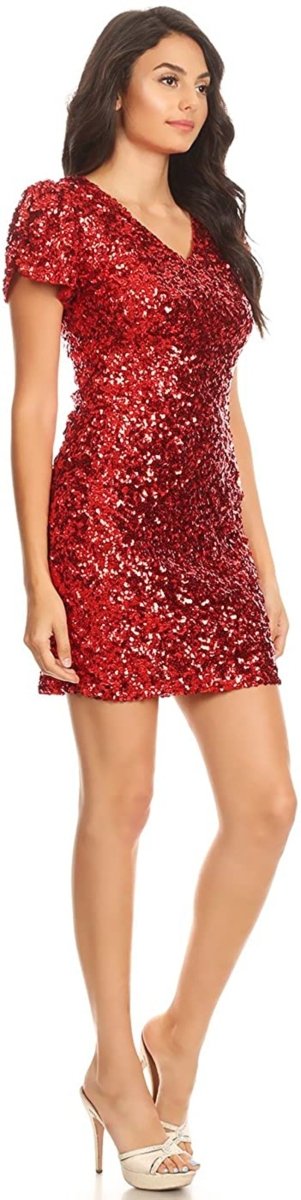 Sexy Short Sleeve Sequin Mini Dress - Deb Shops