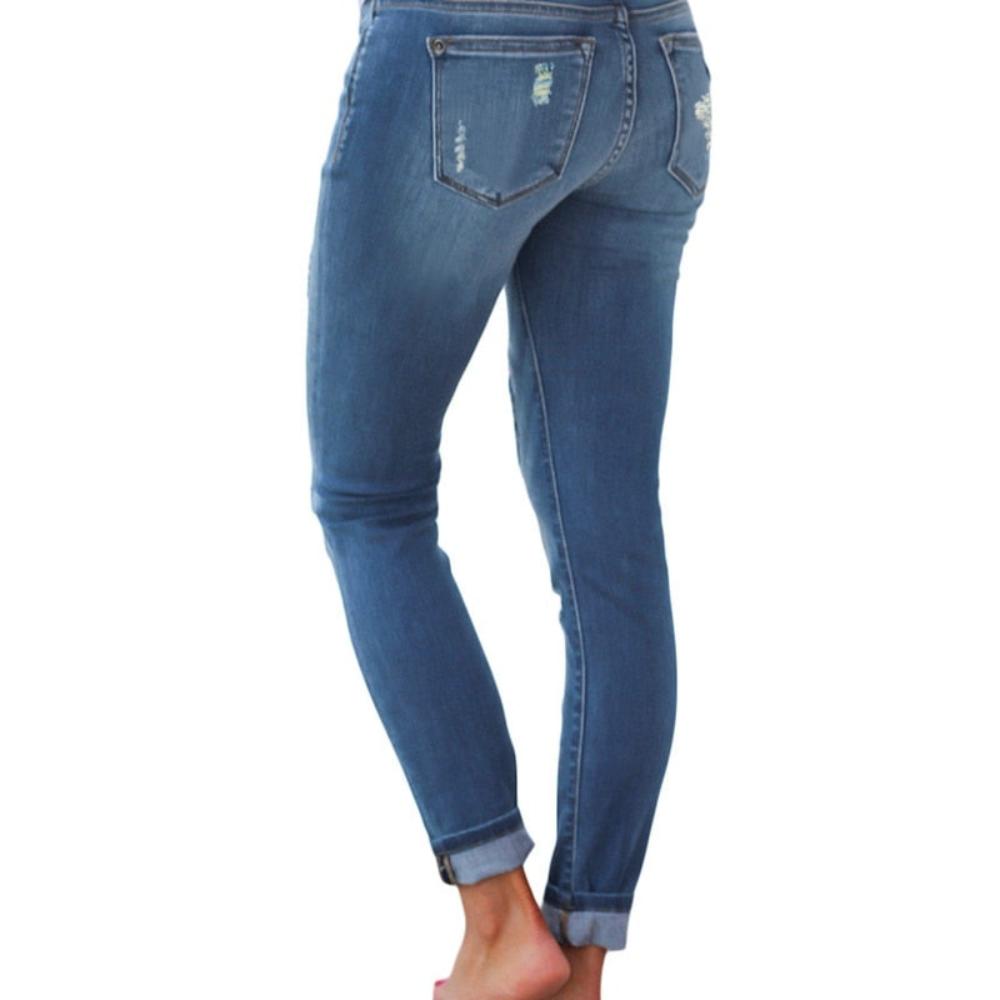 Skinny Patchwork Irregular Ribbed Holes Pencil Stretch Slim Jeans - Deb Shops