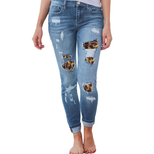 Skinny Patchwork Irregular Ribbed Holes Pencil Stretch Slim Jeans - Deb Shops